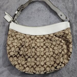 Coach Brown and White Signature Shoulder Bag